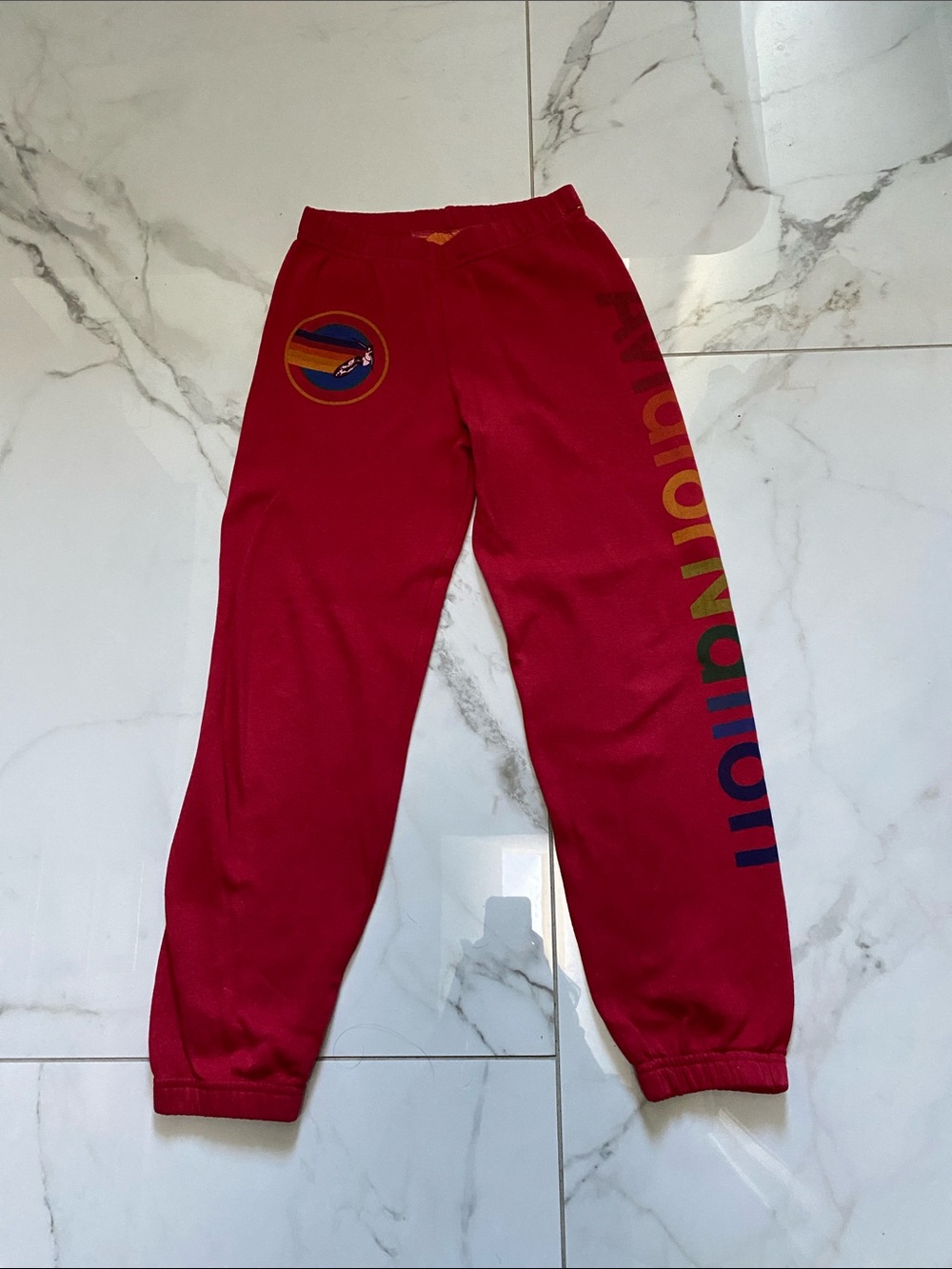 Aviator Nation Red Kids Joggers with Rainbow Side Logo
